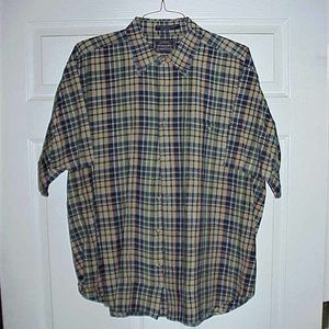 BOGARI, XL, MEN'S, TAN & BLUE, PRE-OWNED, LAUNDERED, GENTLY WORN, S.S. SHIRT